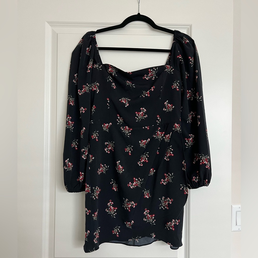 Abercrombie & Fitch Black Floral Long Sleeve mini Dress